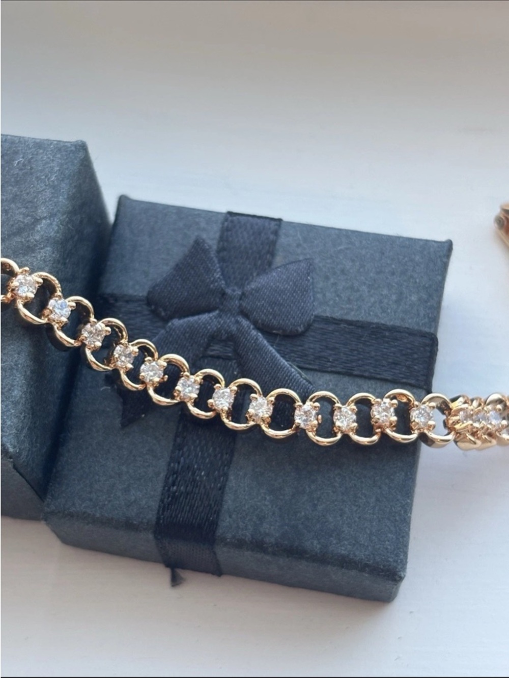 Rose Gold Plated Link Bracelet Dainty CZ Tennis Style Bracelet Elegant - Picture 2 of 13
